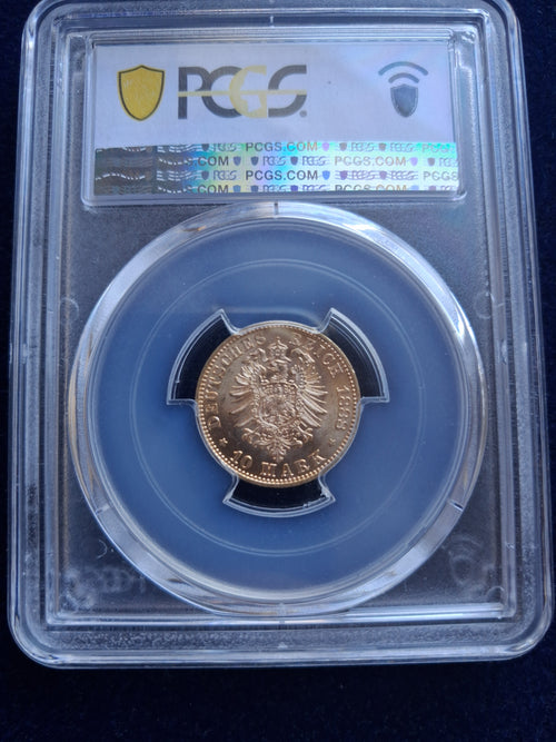 10 Mark Gold Kaiser Friedrich III. v. Preussen 1888A. Stempelglanz. PCGS MS65 zertifiziert.