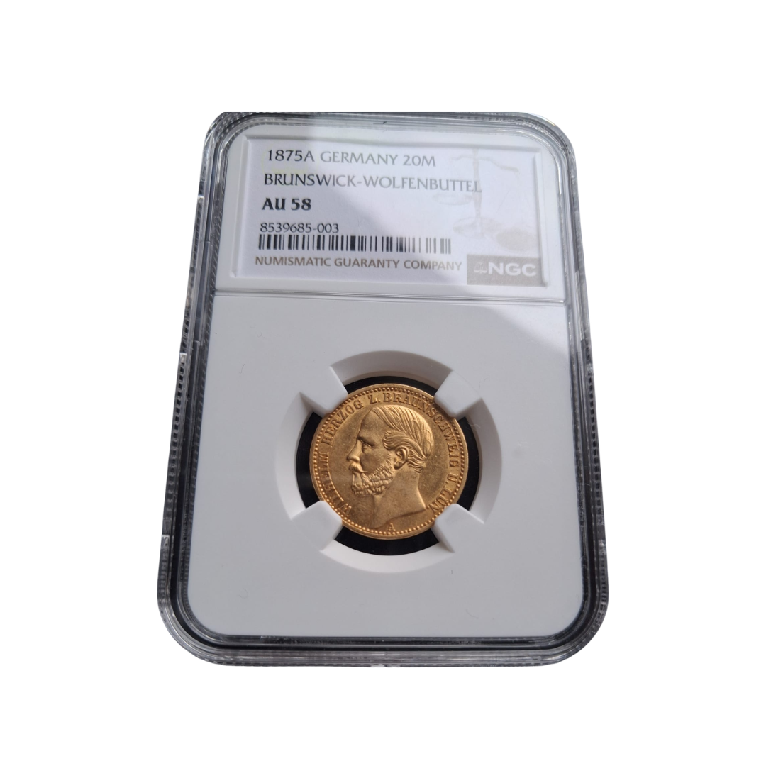 20 Mark Gold Herzog Wilhelm zu Braunschweig 1875A. Deutsches Kaiserreich. vz+ NGC AU58